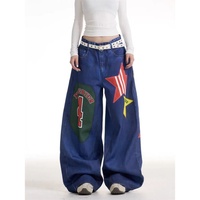 Jean Baggy Américain Tendance Vintage avec Imprimé 3D Motif Ours, Dentelle et Chaîne de Perles – Personnalisable, Style Streetwear Punk