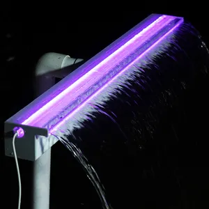 Cascadas de roca artificial grande piscina exterior cascada hoja pared fuente de agua cascada acrílico con luz LED remota