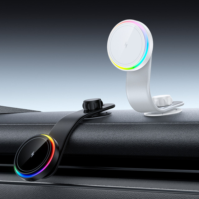 RGB Light Soft Rubber Magnetic Car Charger Wireless Fast Charging for MagSafe Adhesive Phone Holder Mobile Phone Accessory