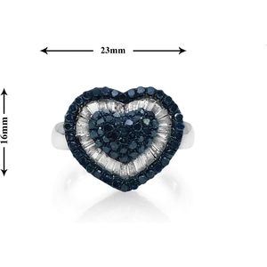 Anillo de Diamantes en Forma de Corazón Ornaatis, 1.50 Quilates en Total, Corte Redondo Azul, Halo Blanco, Plata de Ley, Anillo de Compromiso para Mujer - Product Image 6