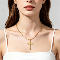 Collier pendentif croix en acier inoxydable XYXL0111 plaqué or avec chaîne texturée pour femme, idéal pour le quotidien ou comme cadeau