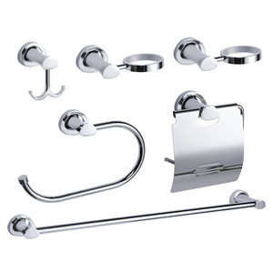Walter Bath Hardware Set Chrome Six-Piece Wall-Mounted Towel Rack With Hooks And Soap Dish For Bathroom - Product Image 1