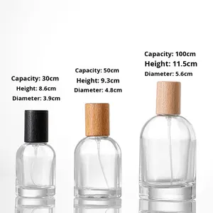 Flacone di <span class=keywords><strong>Profumo</strong></span> Cilindrico in Vetro Vuoto con Erogatore Spray Fine Ricaricabile e Tappo in Legno di Faggio - Product Image 2
