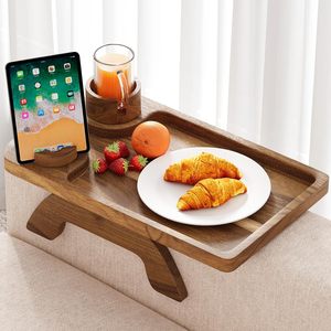Acacia Wood Couch Arm <strong>Trays</strong>, 15.75in Couch Arm Board, Wooden Couch Armrest <strong>Trays</strong> with 360&deg; <strong>Rotated</strong> Tablet Holder - Product Image 2