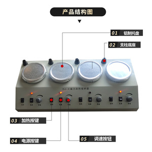 เครื่องกวนสารแม่เหล็กแบบหลายหัว Hj 4 รูปทรงแผ่นดิสก์ 220v สำหรับใช้ในห้องปฏิบัติการ ทำงานต่อเนื่องพร้อมฟังก์ชั่นให้ความร้อน - Product Image 1