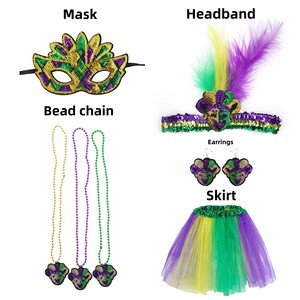 Conjunto de Disfraz Morado y Dorado Transpirable y Ecológico para el Carnaval de Mardi Gras, Diadema de Plumas, Collar de Cuentas, Vestido de <span class=keywords><strong>Tul</strong></span> para Fiesta - Product Image 5