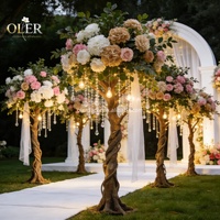 OLER Luxury White Flowers Bead and Flower Curtains Top Mesh Décoration de plafond de mariage pour l'ambiance de fête