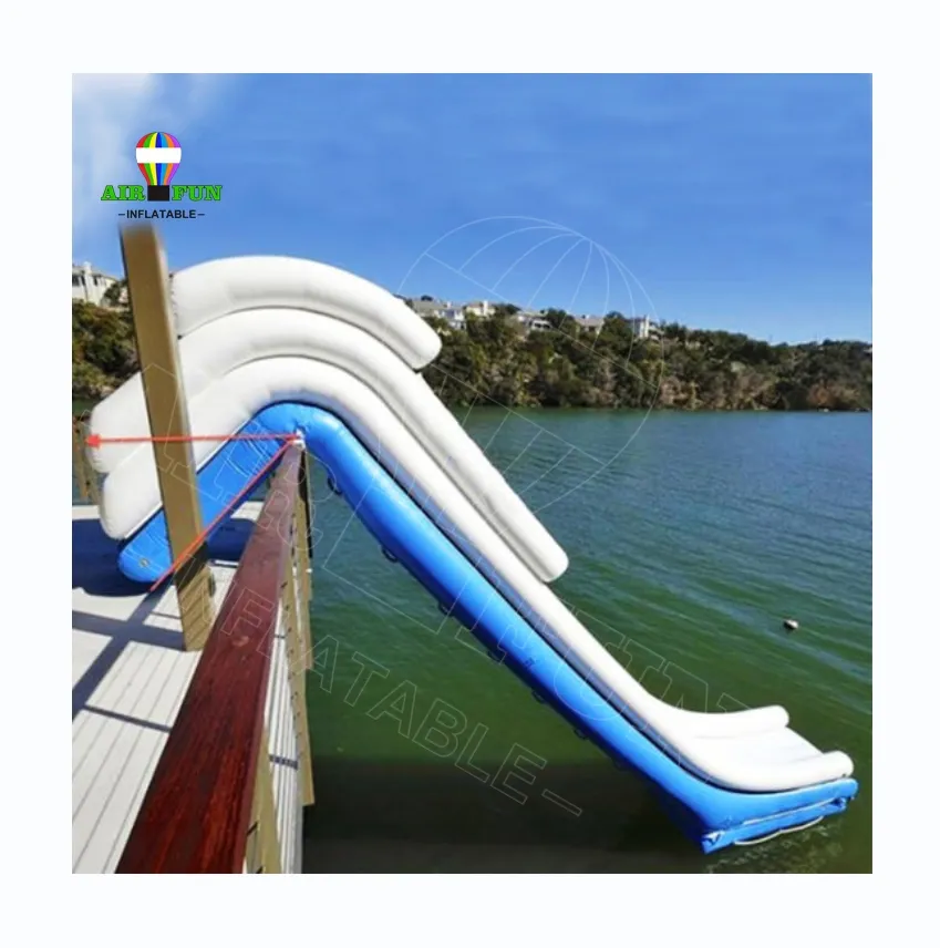 Airfun tiup mengambang Dock berenang Yacht Platform Island Slide Combo air mengambang Slide