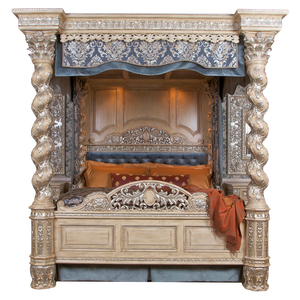 ชุดเฟอร์นิเจอร์ห้องนอนเตียงคิงไซส์ขนาดใหญ่สุดหรู สไตล์โบราณ แกะสลักเสาไม้สี่เสา แบบพระราชวัง - Product Image 6