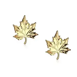 LOZRUNVE Italia New Arrival 925 Sterling Silver Texture Maple Leaf Simple Design Stud Earrings Gold