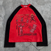 T-shirt personnalisé pour homme à manches raglan longues, imprimé graphique DTG vintage, ourlet brut, style streetwear Y2K, fournisseur de vêtements