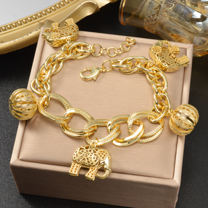 Trendy charm wholesale women fashion thick link <b>copper</b> carved elephant spherical openwork ornament fine 18k gold plated <b>bracelet</b> - Product Image 2