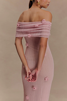 Robe longue en maille rose Joydressing, épaules dénudées, avec appliques florales 3D, moulante, pour soirée, prix d'usine