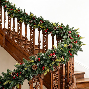 Adornos Navideños de Estilo Mediterráneo Moderno y Minimalista, Coronas de Hojas Verdes, Decoraciones Navideñas de PVC - Product Image 4
