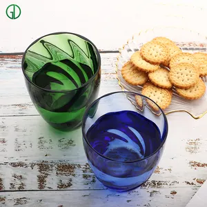 Commercio all'ingrosso della fabbrica 300Ml resistente al calore vetro borosilicato tazze di vetro verde blu tazze di vetro Logo personalizzato
