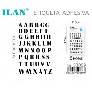 Etiqueta Adhesiva Ilan 11.5x17cm 51 Etiquetas 5 Hojas Letras Alfabéticas Uso en Prendas - Product Image 1