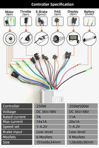 Pengendali sepeda listrik 36V 48V 14A 20A 25A 40A untuk daya Motor 250W 350W 500W 1000W 1500W DC pengendali bagian sepeda LCD - Product Image 2