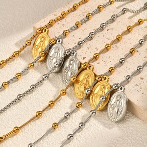 Pulsera de cuentas con cruz de la Virgen María, chapada en oro de 18 quilates, de acero inoxidable, moderna y religiosa, para aniversarios. - Product Image 6