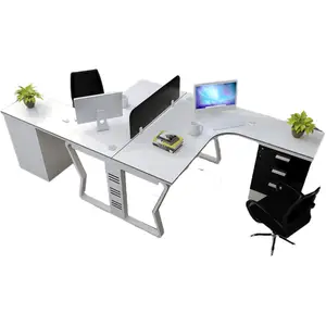 캐비닛이있는 L 자형 현대 사무실 책상 비즈니스 컴퓨터 사무실 테이블