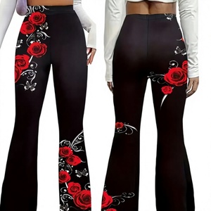 Hardhoodi Interination Women Sporty High Waist Print <b>Leggings</b> <b>Flare</b> Pants Elastic Waist Full Length Yoga Workout Trousers - Product Image 1