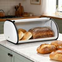 Boîte à pain en acier inoxydable pour la maison, boîte de rangement alimentaire pour la cuisine, boîte à pain avec couvercle enroulable
