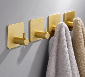 Hooks Towel Self Adhesive Hooks Gold Brushed Space Aluminum Towel Hooks Sticky Hooks Door Cabinet Hanger Waterproof For Hanging Clothes