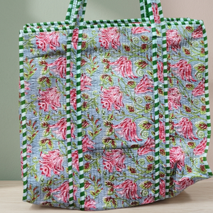 Cotton Hand Embroidery Block Printed Traditional Indian Handcrafted Storage Tote <b>Bags</b> Large Capacity - Product Image 3