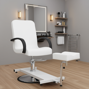 Fauteuil de barbier en similicuir blanc et noir avec pompe hydraulique réglable en hauteur pour salon de beauté - Product Image 2