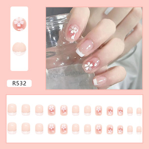 24 piezas al por mayor dulce desnuda bonita Camelia puntas de <span class=keywords><strong>uñas</strong></span> <span class=keywords><strong>postizas</strong></span> cortas cuadradas <span class=keywords><strong>uñas</strong></span> francesas borde blanco cubierta completa prensa en las <span class=keywords><strong>uñas</strong></span> - Product Image 2