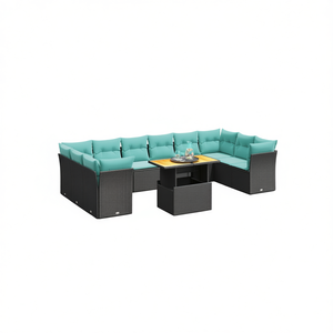 Black Poly Rattan Patio <b>Sofa</b> <b>Set</b> With Cushions Garden Outdoor Furniture Contemporary Design - Product Image 1