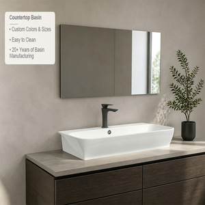 Fournisseur de lavabos en céramique minimalistes à un seul trou, finition polie, pour salles de bain commerciales - Product Image 2
