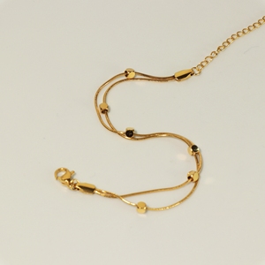 Minimalist Double Strand Square <b>Bead</b> <b>Bracelet</b> Waterproof Anti-fade <b>Gold</b> Plated Snake Chain <b>Bracelet</b> For Women - Product Image 2