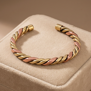 Braided Copper Cuff Bangle With Textured Metal Finish And Open Adjustable Design For Men Women Fashion <b>Charm</b> Bracelets - Product Image 5