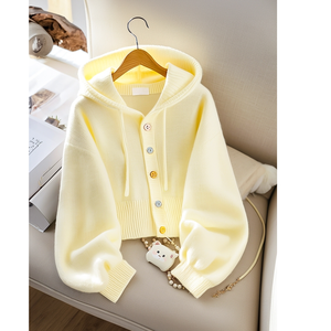 <span class=keywords><strong>Pull</strong></span> en maille douce de couleur bonbon d'automne, bouton, capuche moelleuse, <span class=keywords><strong>pull</strong></span> en maille pour femmes - Product Image 3