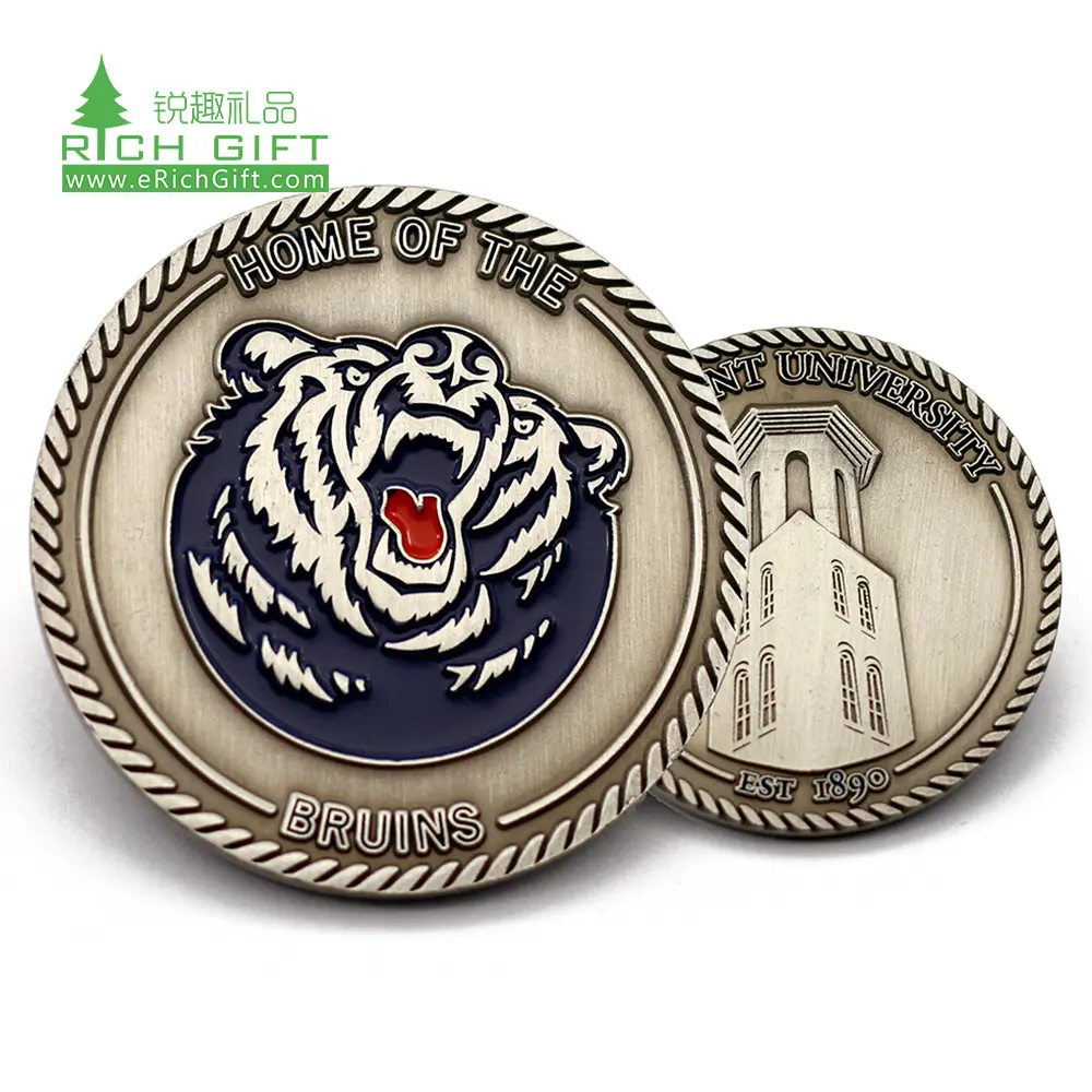 Produttore cinese Maker nessun minimo personalizzato metallo antico Souvenir oro ottone argento 3D sfida monete con Logo