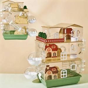 กรงแฮมสเตอร์สามชั้นแบบลวดสีทอง ออกแบบพิเศษสำหรับแฮมสเตอร์สีทอง บ้านสัตว์เลี้ยงขนาดใหญ่สุดหรูทันสมัย - Product Image 1