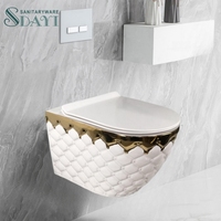 SDAYI luxe couleur dorée point une pièce types bassin salle de bain évier en céramique suspendu ensembles de toilette fille wc cuvette de toilette