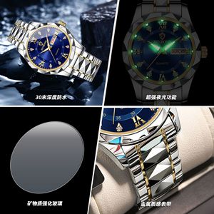 Binbond Men's Quartz Watch Blue Dial Stainless Steel Band Waterproof Luminous Date Week Display Business Analog Watch - Product Image 4