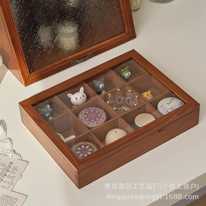 <b>Vintage</b> Wooden Jewelry Storage <b>Box</b> 12 Compartments Desktop Organizer Rectangle Cover Solid Color Cao County Heze - Product Image 3