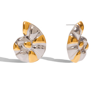 Pendientes de concha de caracola con diseño geométrico en bloques de color dorado y plateado, unisex, para uso diario. - Product Image 5