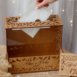 Personalized Wooden Wedding Card <b>Box</b> Custom Engraved Blessings Creative Guest <b>Keepsake</b> Storage <b>Box</b> Wedding Table Decorations - Product Image 2