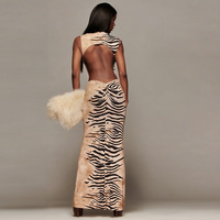 Robe longue imprimée zèbre 2026 pour femme, col rond, dos nu, moulante, sexy, pour club et soirée, coupe ajustée