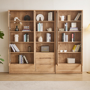 <b>Solid</b> <b>Wood</b> Ash <b>Bookcase</b> With Glass Doors And Shelves Floor Standing Minimalist Modern Style For Home Bedroom Study - Product Image 3