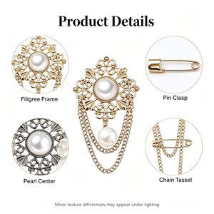 Broche personnalisable en perles et filigrane avec chaîne et pompon pour femmes, idéale pour costumes, manteaux, robes, foulards et tenues de cérémonie - Product Image 2