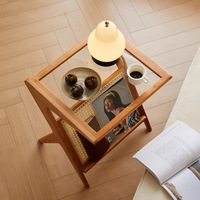 Table basse en bois massif japonais Table d'appoint de canapé en verre et bois de cerisier de style nordique en rotin pour le salon