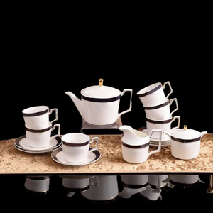 Ensemble de tasses à café de luxe royales de haute qualité avec bordure dorée, pour réception d'hôtel, ensemble de 15 pièces, tasse à café et soucoupe pour cadeau ou fête - Product Image 1