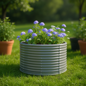 Bac à fleurs surélevé en acier gris thermolaqué, 39,4 x 39,4 x 26,8 pouces, design rustique circulaire pour pots de fleurs et jardinières - Product Image 2