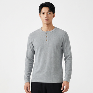Custom 3 Button <b>Henley</b> T Shirt <b>Men</b> <b>Long</b> <b>Sleeve</b> Slim Fit Waffle Knit Polyester Cotton - Product Image 3