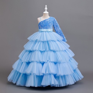 Abito monospalla con paillettes e scollo <span class=keywords><strong>all</strong></span>'americana senza maniche <span class=keywords><strong>per</strong></span> bambine, abito da principessa <span class=keywords><strong>per</strong></span> banchetti - Product Image 1