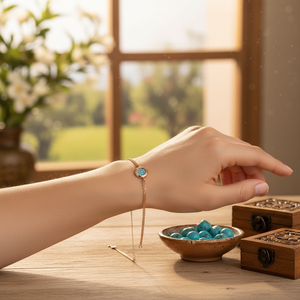 กำไลข้อมือพลอยเทอร์ควอยส์ทำมือสไตล์ตุรกีเครื่องประดับเงินสเตอริง925 - Product Image 3